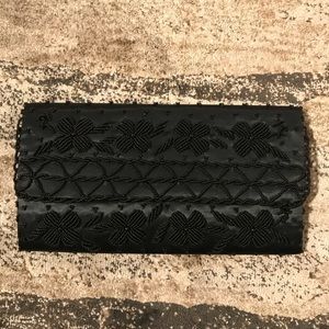 Vintage 1980’s Handmade Goldco black beaded clutch